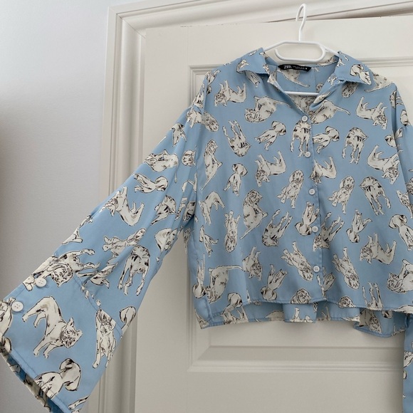 Zara - Dog Pattern Printed Sky Blue TRF Shirt - Picture 7 of 11